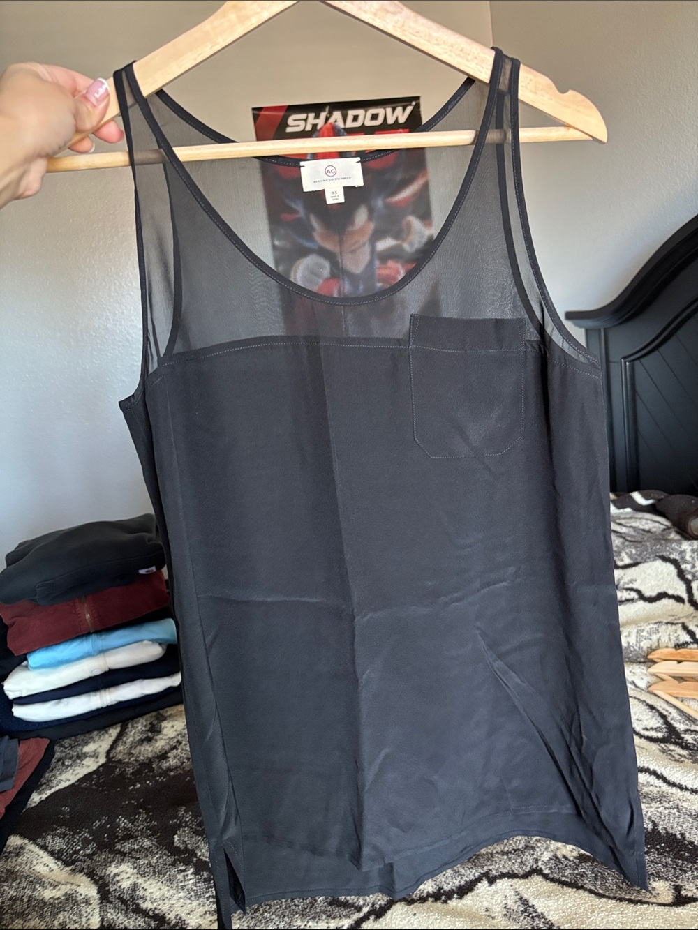AG Adriano Goldschmied Black Sheer Panel Tank Top